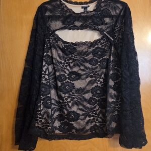 Torrid Black Lace Overlay Blouse
